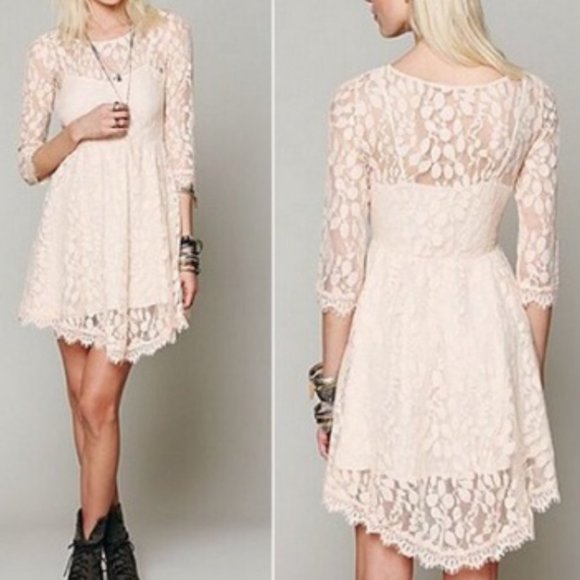 DRESS - Free People peachy blush lace overlay asymmetrical pullover dress. - Picture 5 of 16